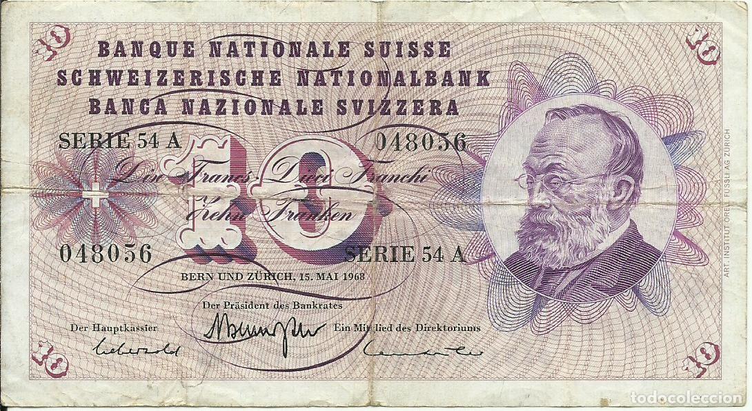 Banconote internazionali: SUIZA - 10 FRANCOS - 1968 - SERIE 54 A 048056 - BUEN PRECIO - FOTOS