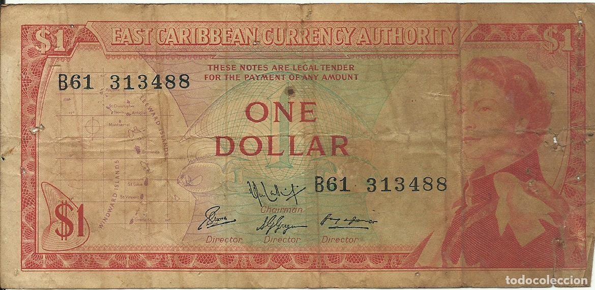 International Banknotes: EAST CARIBBEAN - 1 DOLLAR - 1965 - B61 313488 - BILLETE DEFECTUOSO - FOTOS