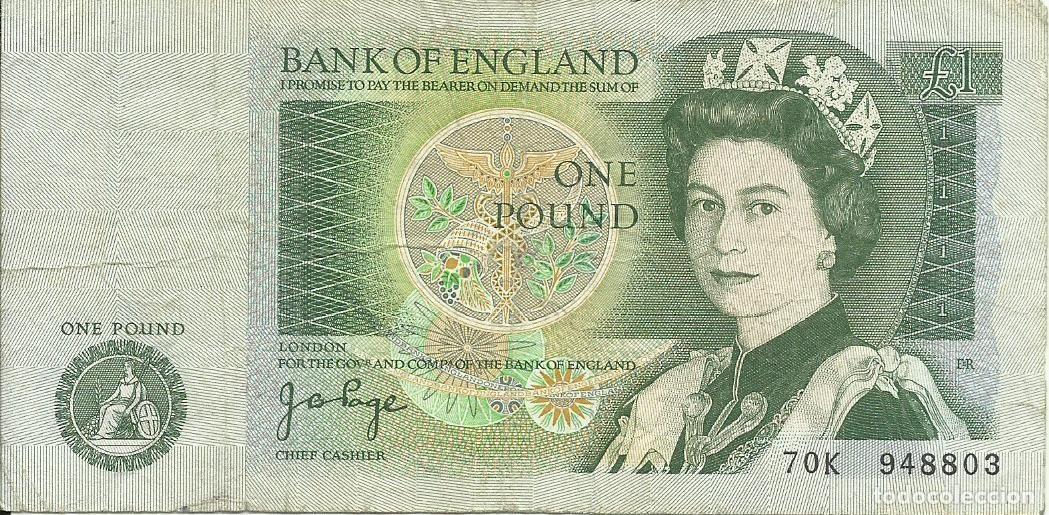 Billetes extranjeros: ENGLAND REINO UNIDO INGLATERRA - 1 LIBRA POUND - 1978/1984 - 70K 948803 - FOTOS