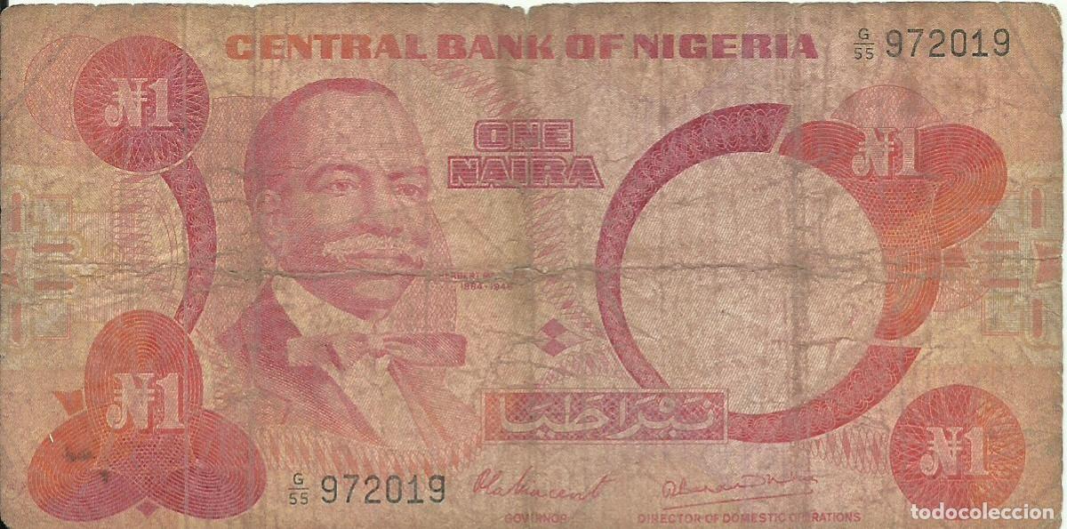 Billetes extranjeros: NIGERIA - 1 NAIRA - 1979/1984 - G/55 972019 - MUY USADA - FOTOS