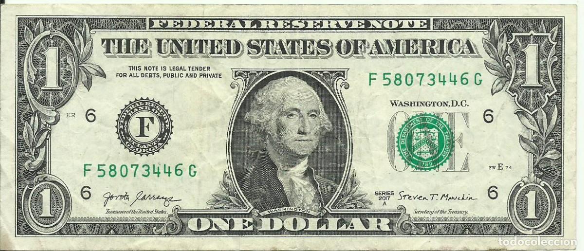 Billetes extranjeros: ESTADOS UNIDOS EE.UU. USA - 1 DOLLAR - 2017 A - F 58073446 G - F - FOTOS