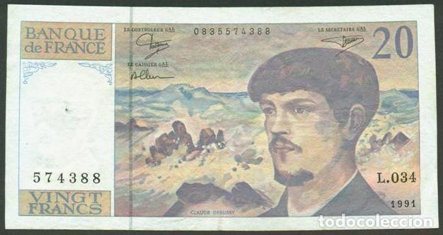 Billetes extranjeros: FRANCIA. 20 francs 1991. Pick 151e. Claude Debussy.