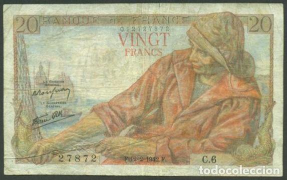 Billetes extranjeros: FRANCIA. II G.M. 20 francs 12.2. 1942.
