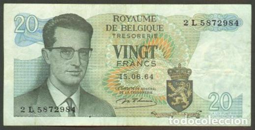Billetes extranjeros: BELGICA. 20 francs 15.06. 1964. Variante de firma.