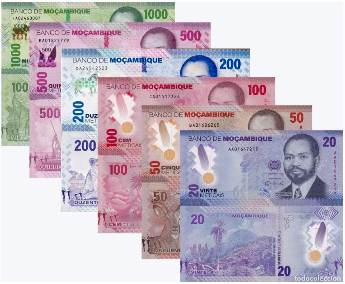 Billetes extranjeros: Mozambique Set 6 pcs 20 50 100 200 500 1000 Meticais 2024 Sin Circular (los billetes de las fotos)
