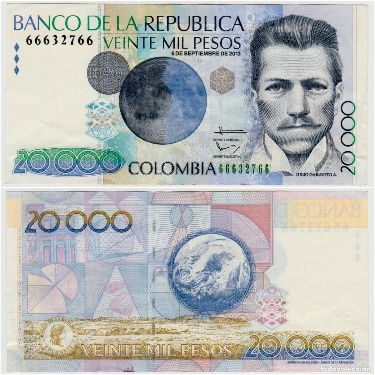 Notas Internacionais: Colombia 20000 Pesos 2013 n/s 66632766 Circulado (el billete de la foto)