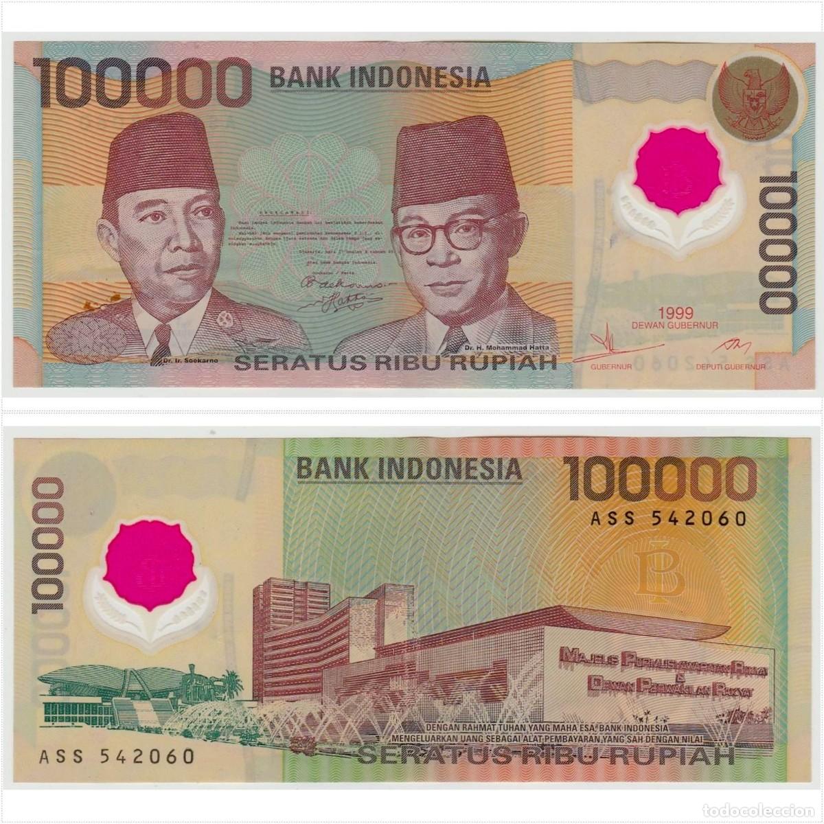 Notas Internacionais: Indonesia 100000 Rupias 1999 n/s ASS542060 Pol&iacute;mero Circulado (el billete de la foto)