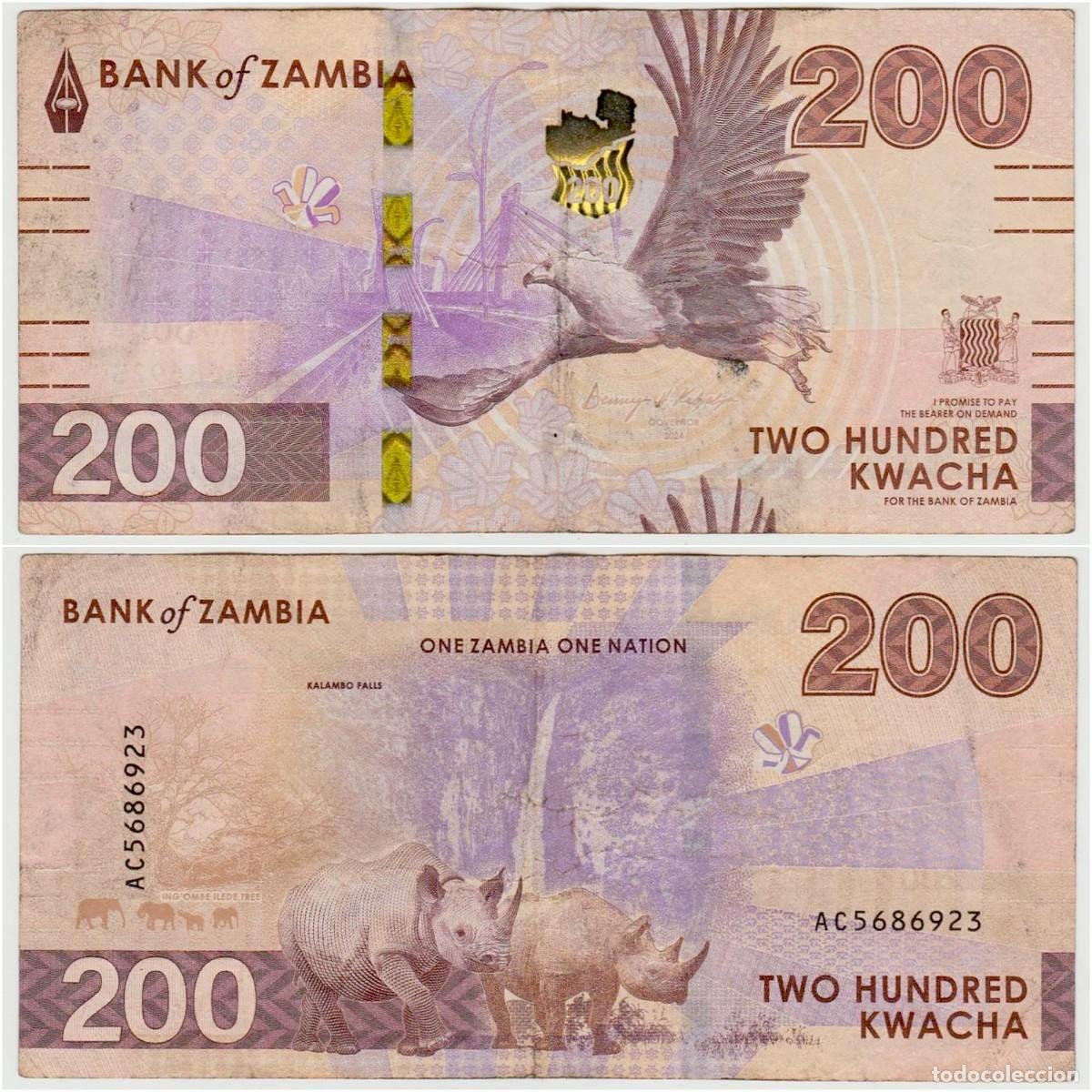 Billetes extranjeros: Zambia 200 Kwacha 2024 n/s AC5686923 Circulado (el billete de la foto)