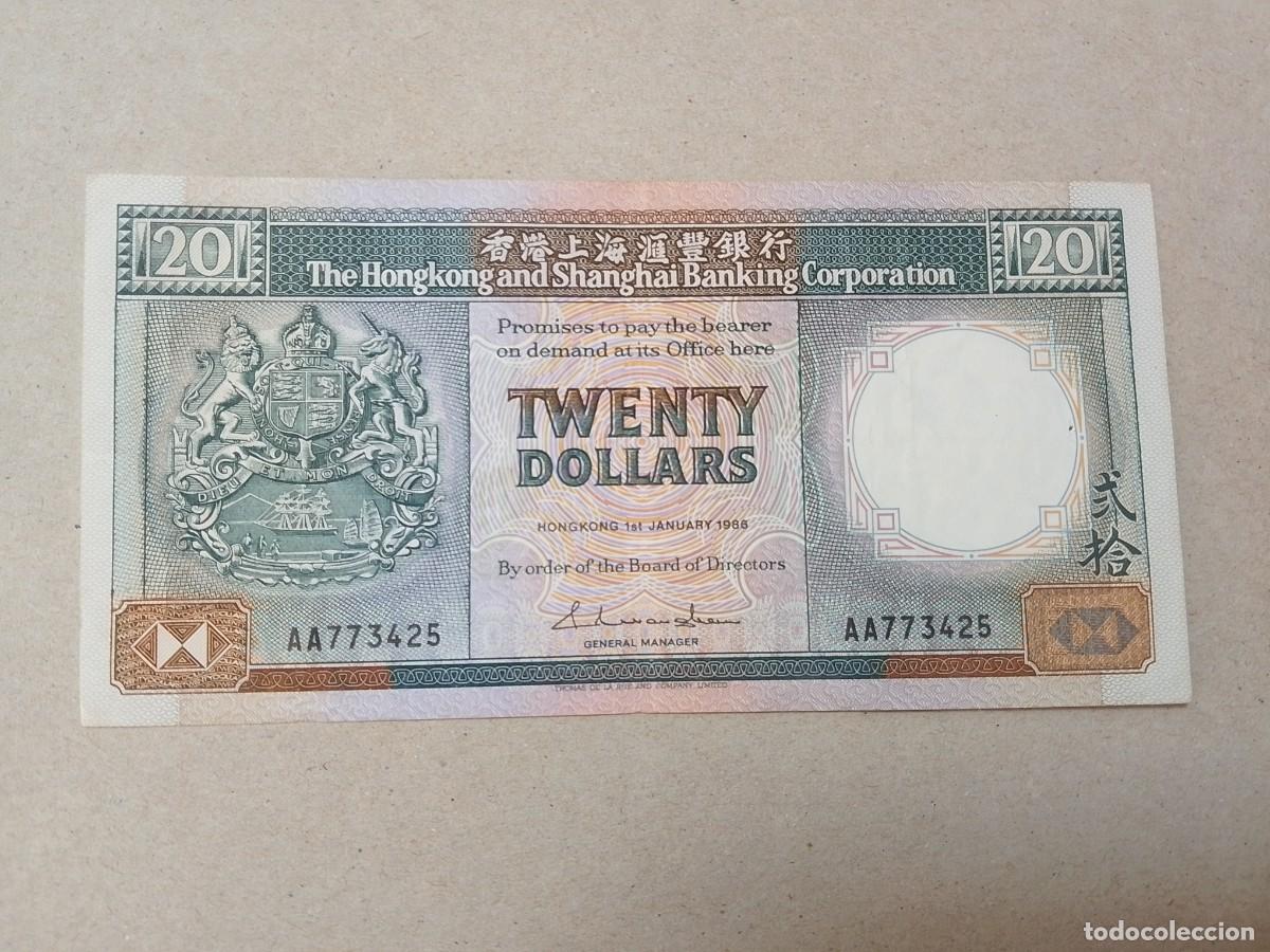 Billetes extranjeros: Billete Hong Kong, 20 dolares, serie AA, a&ntilde;o 1987