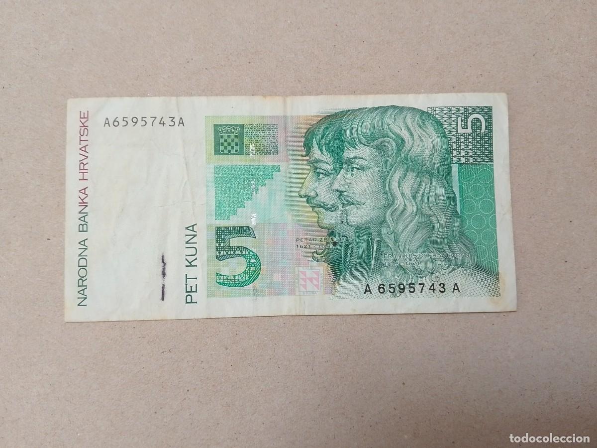 Billetes extranjeros: Billete Croacia, 5 kuna, serie AA, a&ntilde;o 1993