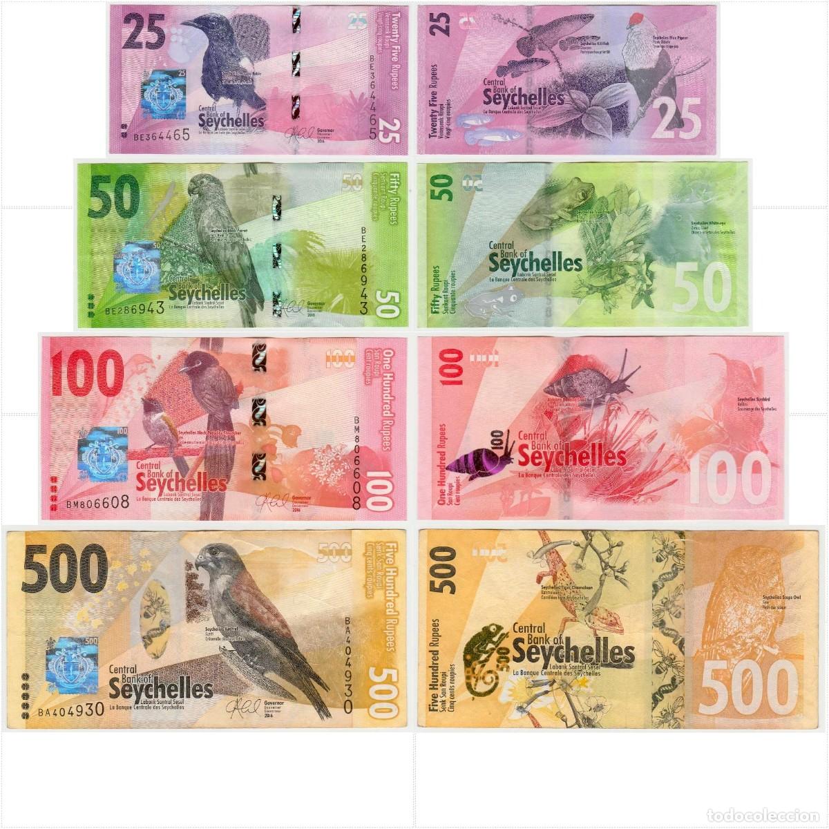 Billetes extranjeros: Seychelles Set 4 pcs 25 50 100 500 Rupias 2016 Circulados (ver las fotos)