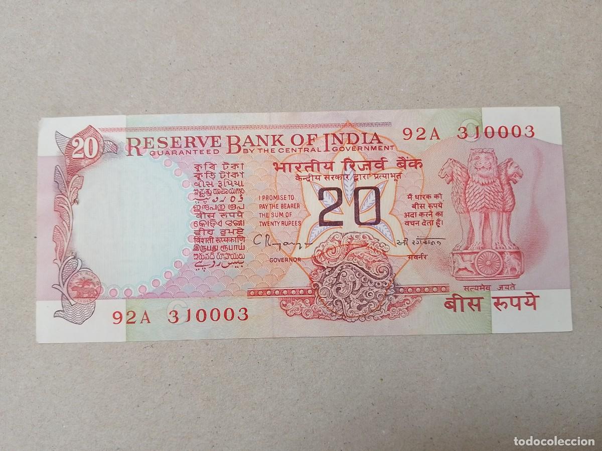 Billetes extranjeros: Billete India, 20 rupias, serie A, aUNC