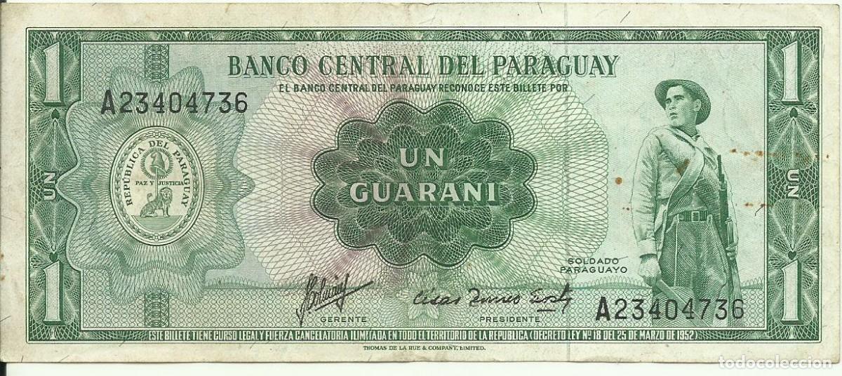 Billetes extranjeros: PARAGUAY - 1 GUARANI - L 1952 - A 23404736 - FOTOS
