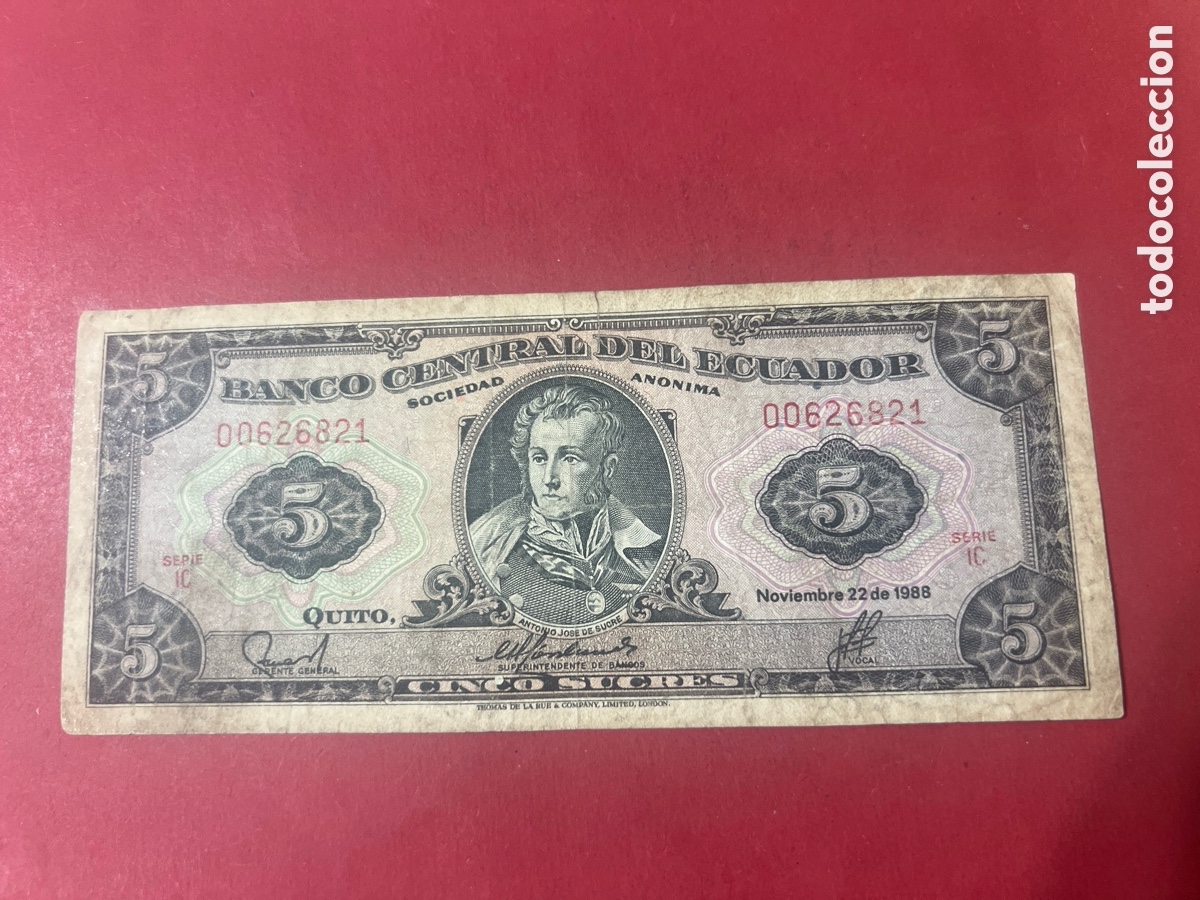 Billetes extranjeros: 179B. BILLETES - ECUADOR - 5 SUCRES 1988