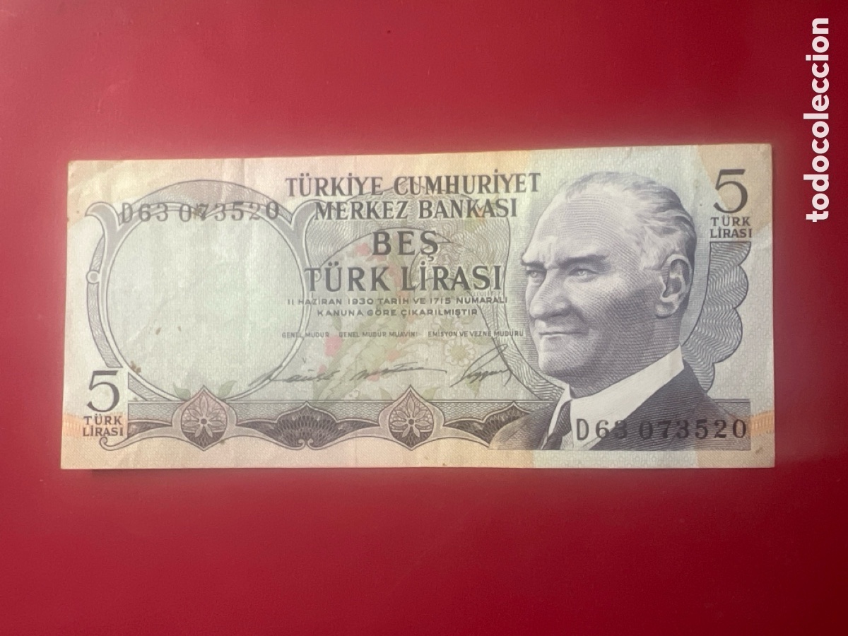 Billetes extranjeros: B232. Billete Turqu&iacute;a 5 liras