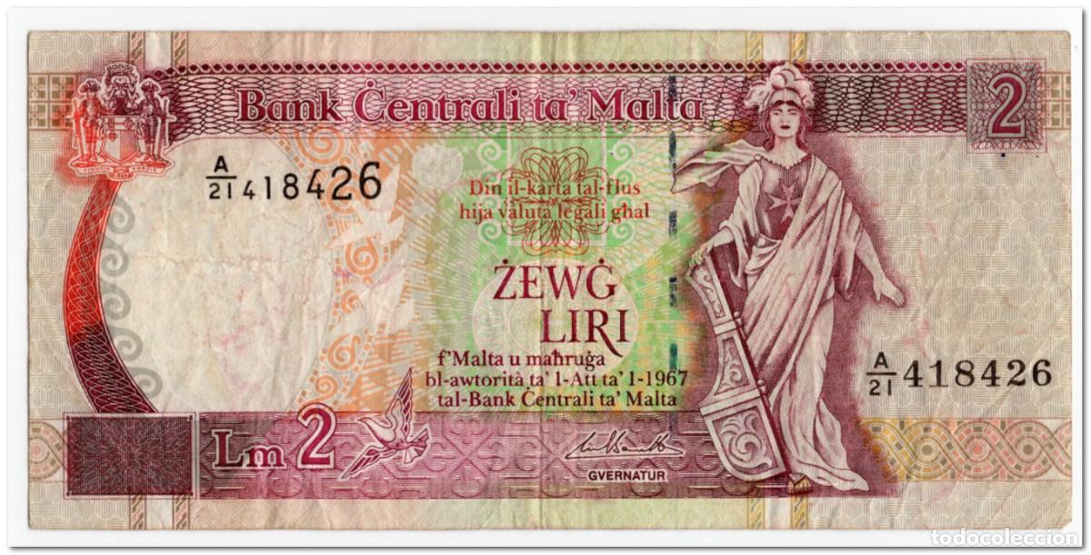 Billetes extranjeros: MALTA,2 LIRI,L.1967 (1994),P.45,F+
