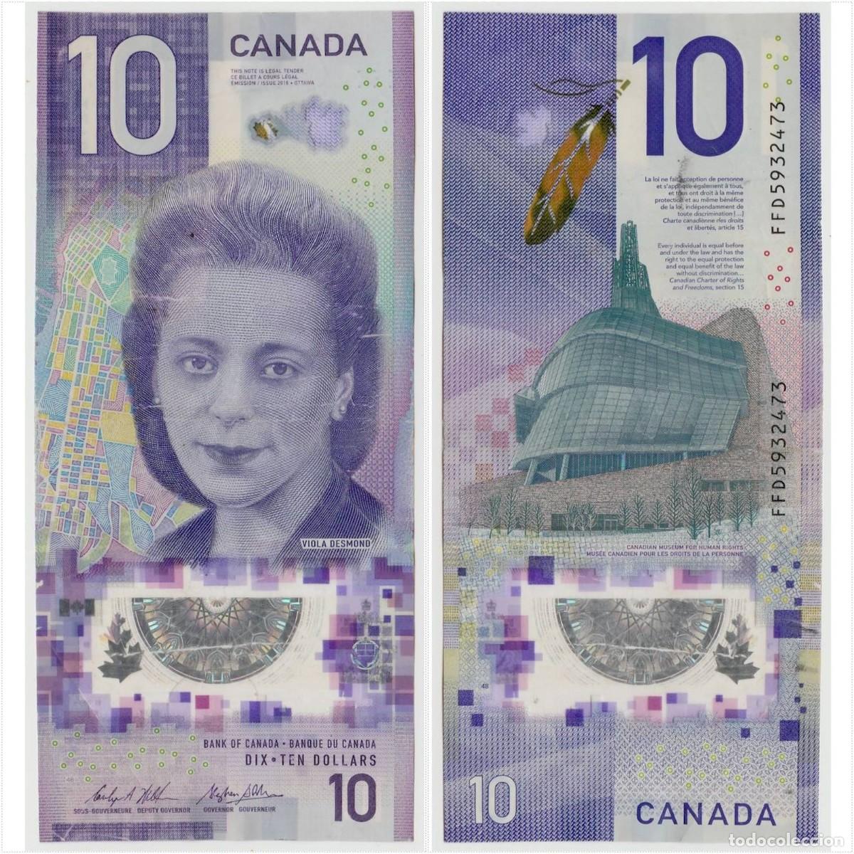 Billetes extranjeros: Canad&aacute; 10 D&oacute;lares 2018 n/s FFD5932474 Pol&iacute;mero Circulado (el billete de la foto)