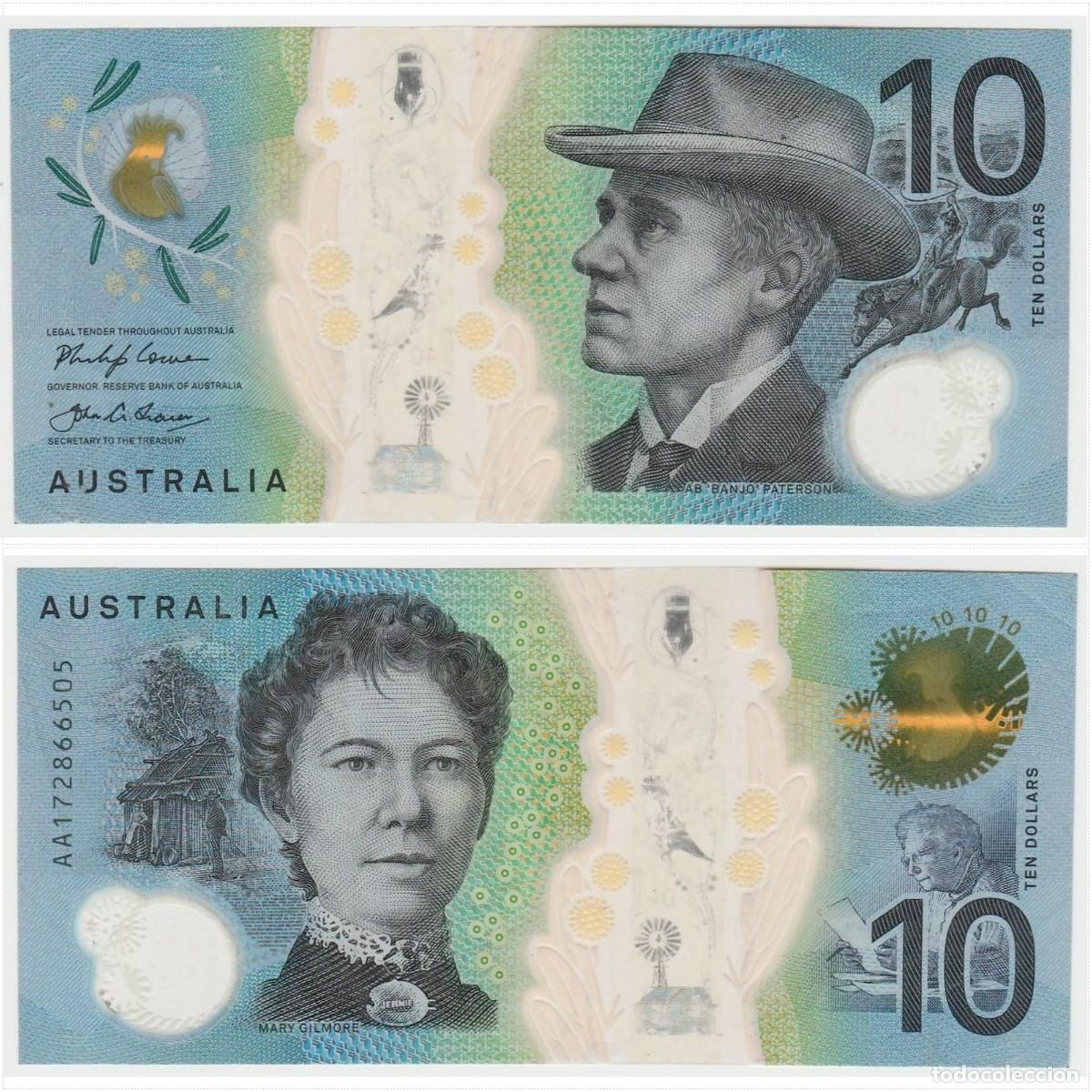 Billetes extranjeros: Australia 10 D&oacute;lares 2017 n/s AA172866505 Pol&iacute;mero Circulado (el billete de la foto)