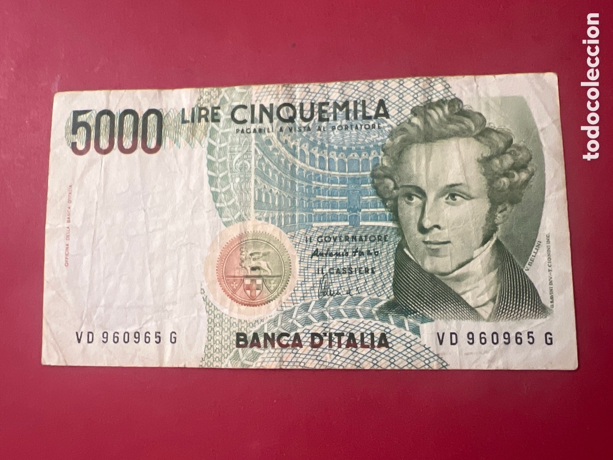 Billetes extranjeros: B261. Billete de Italia 5000 Liras 1985