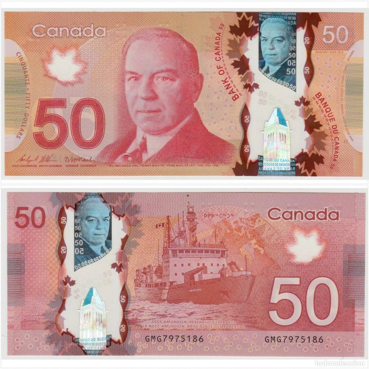 Billetes extranjeros: Canad&aacute; 50 D&oacute;lares 2012 (2021) n/s AK03 475807 Pol&iacute;mero Casi Sin Circular (el billete de la foto)