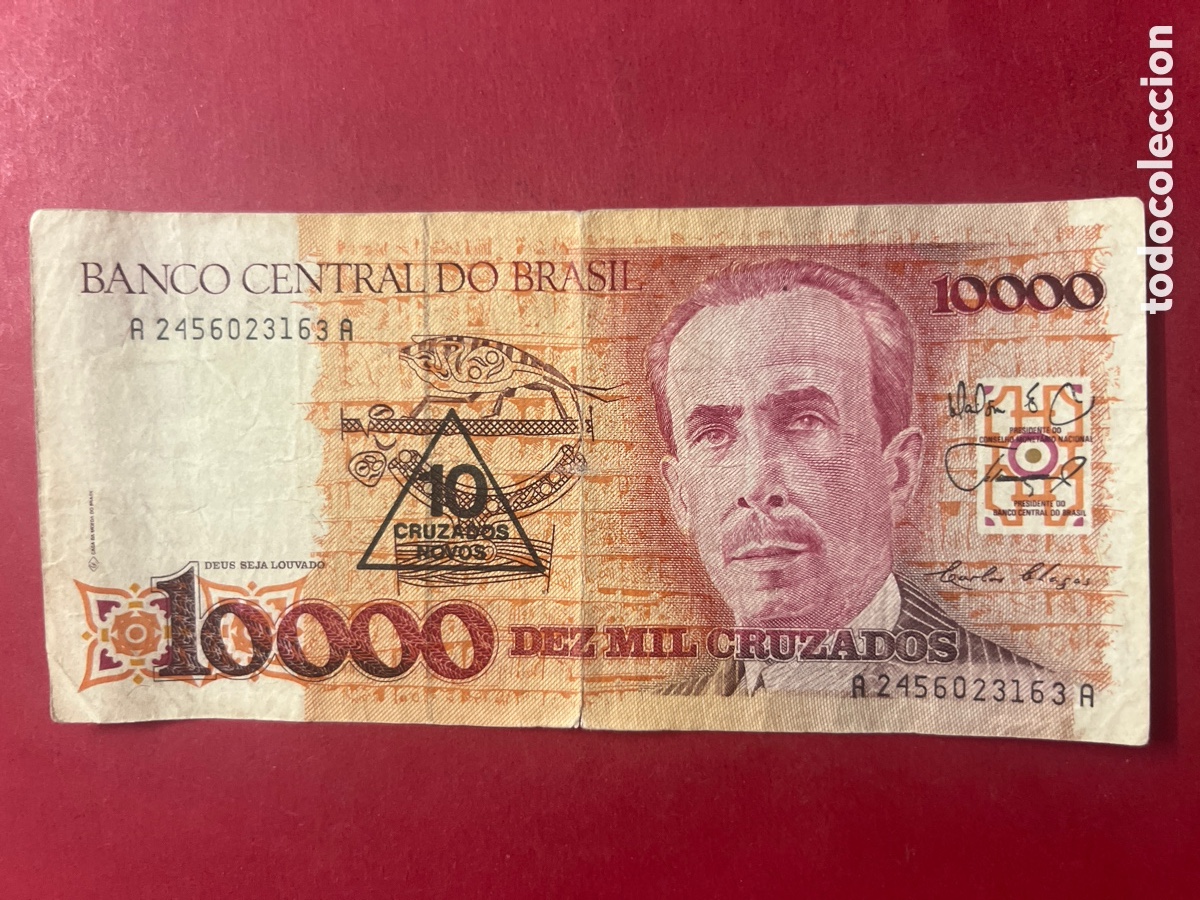 Billetes extranjeros: B208. BILLETE DE 10000 CRUZEIROS DE BRASIL Resellado