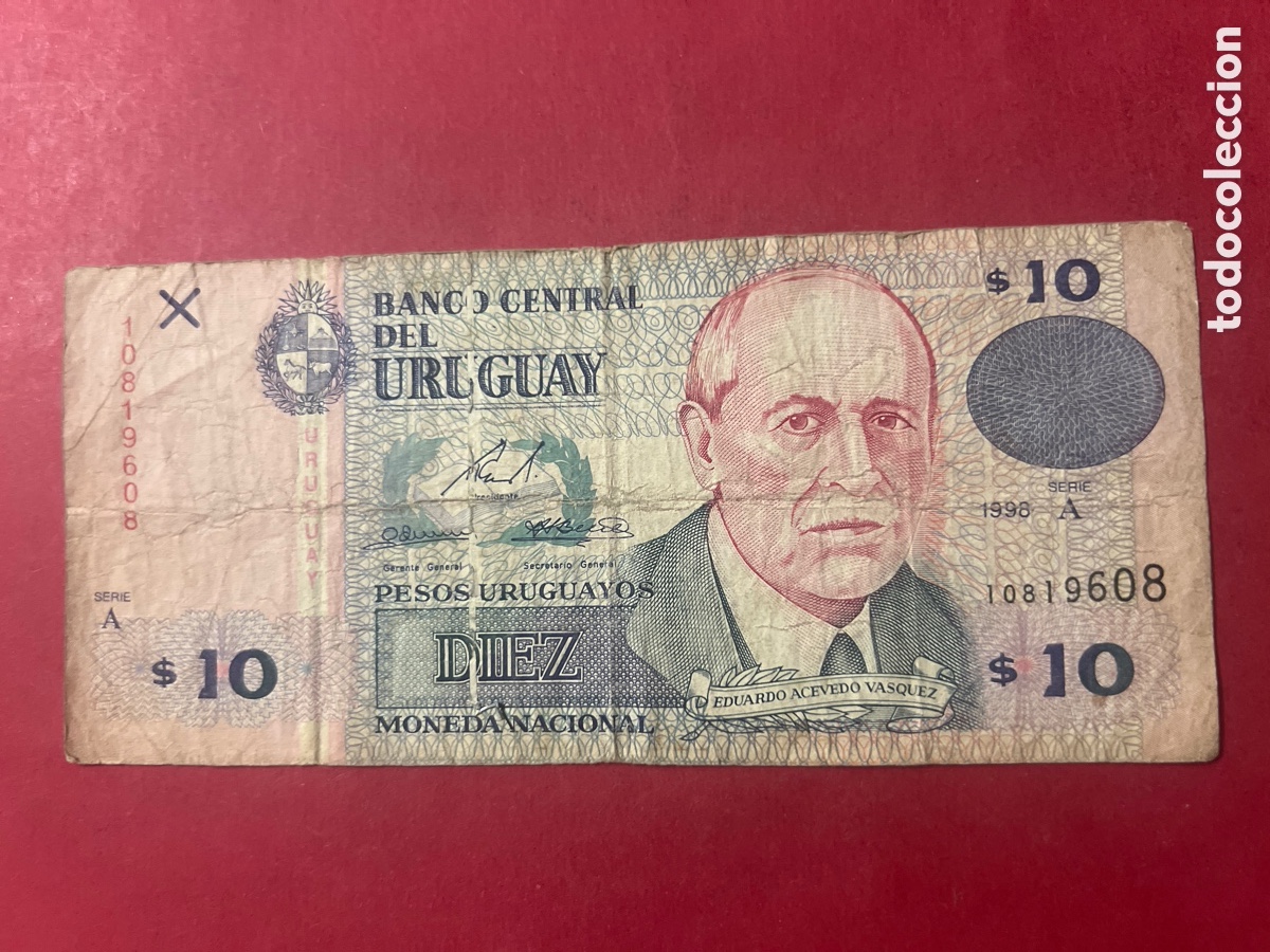 Billetes extranjeros: B209. BILLETE 10 PESOS URUGUAYOS - 1998