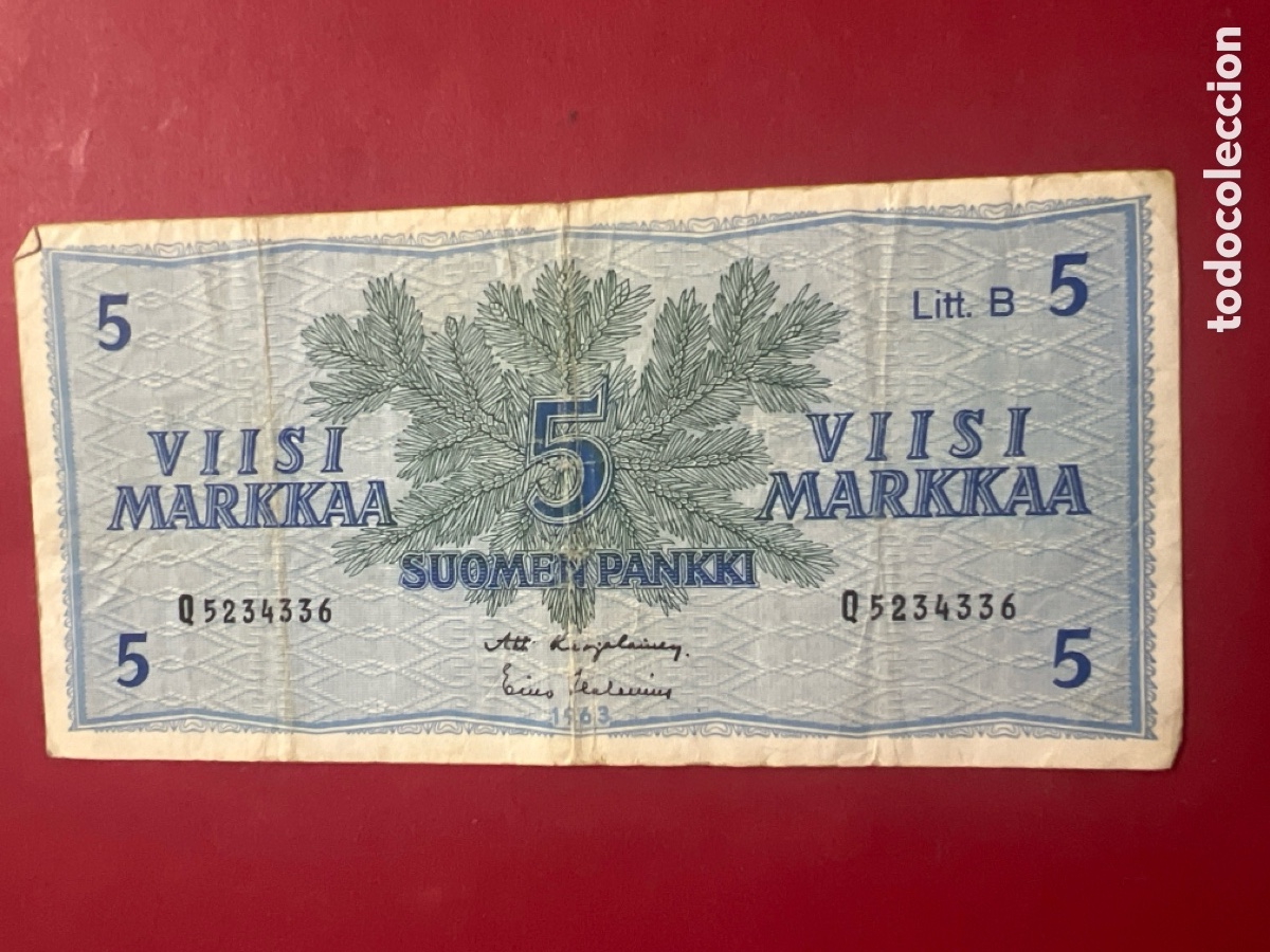 Billetes extranjeros: B236. BILLETE FINLANDIA. 5 markkaa
