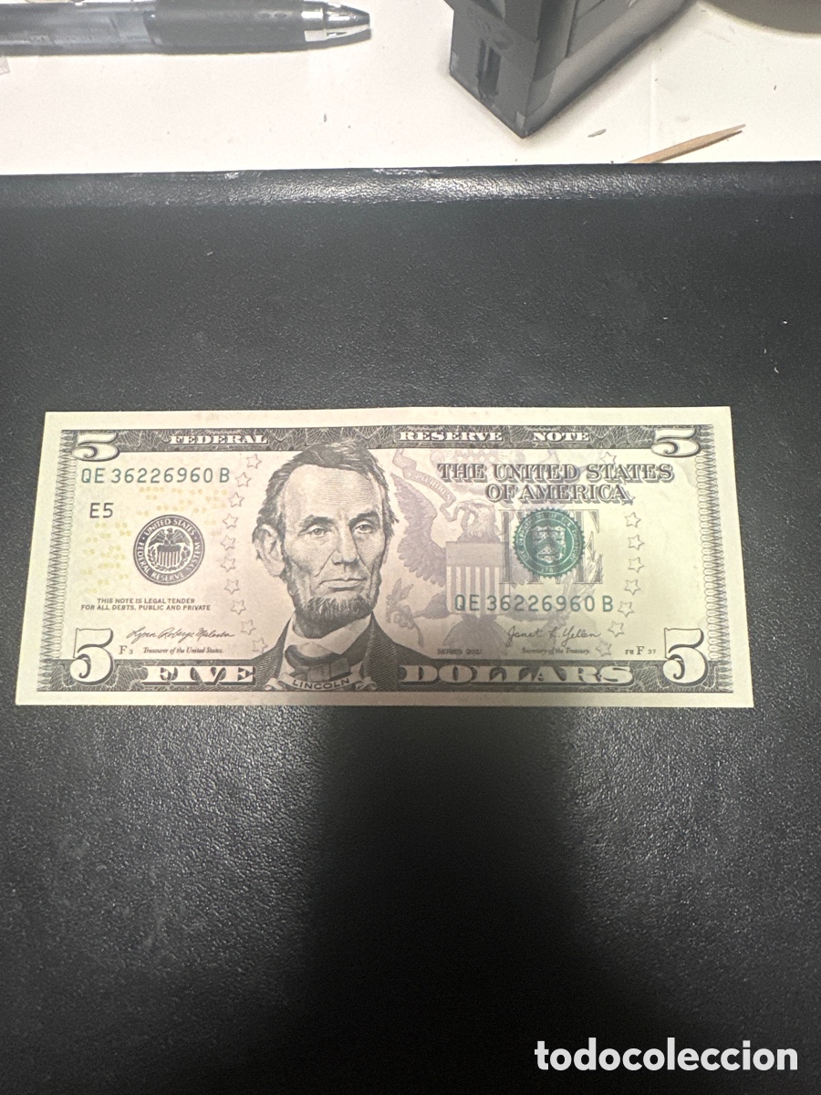 Billetes extranjeros: Billete de Estados Unidos 5 Dollars a&ntilde;o 2021 sin circular