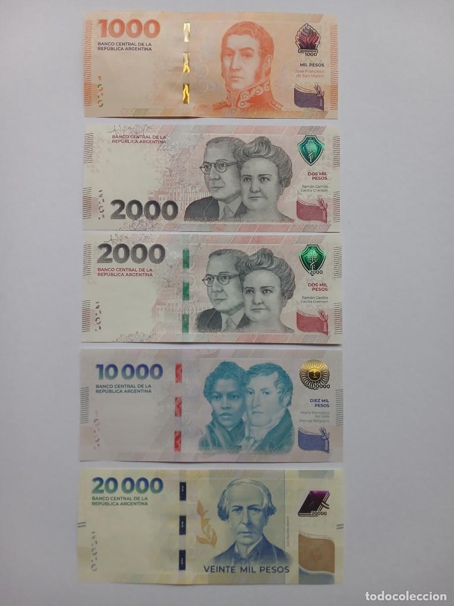 International Banknotes: 5 BILLETES SERIE COMPLETA H&Eacute;ROES Y HERO&Iacute;NAS - PESO ACTUAL ARGENTINA