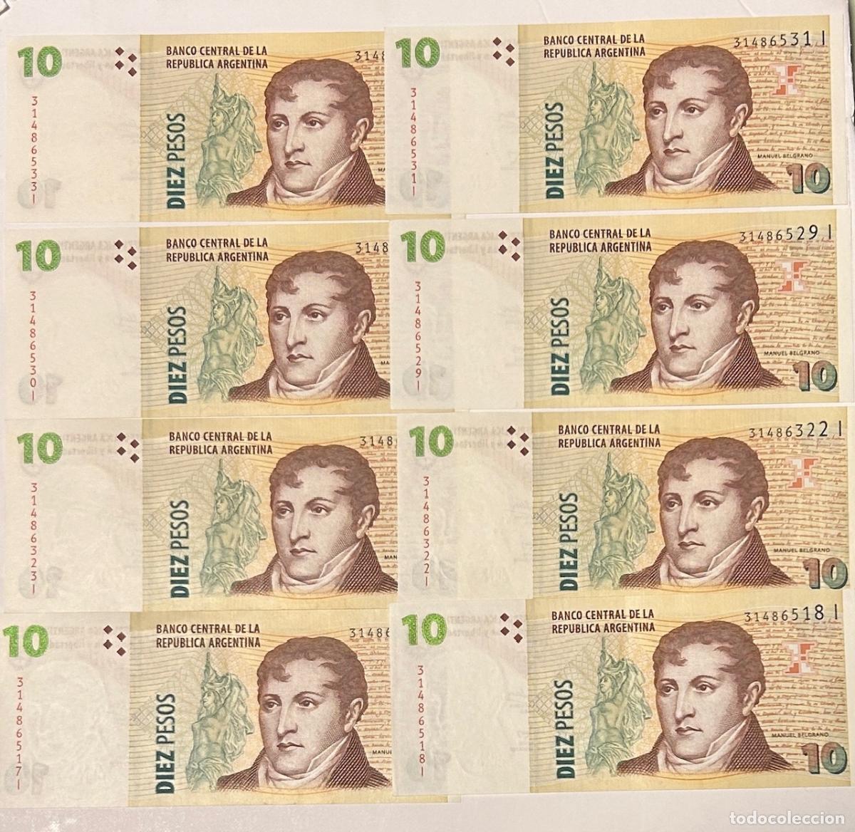 Billetes extranjeros: CRBX3268 LOTE 8 BILLETES ARGENTINA 10 PESOS EBC