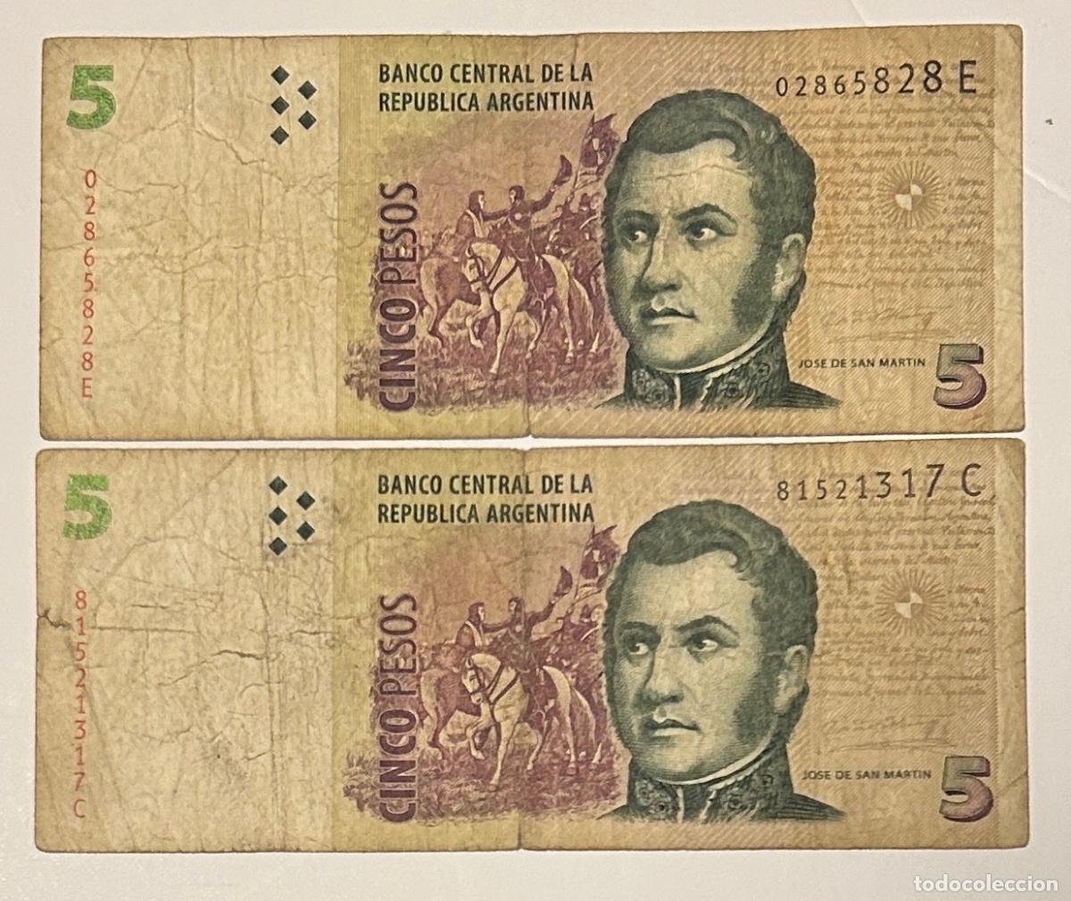 Billetes extranjeros: CRBX3269 BILLETE LOTE 2 BILLETES ARGENTINA 5 PESOS USADOS