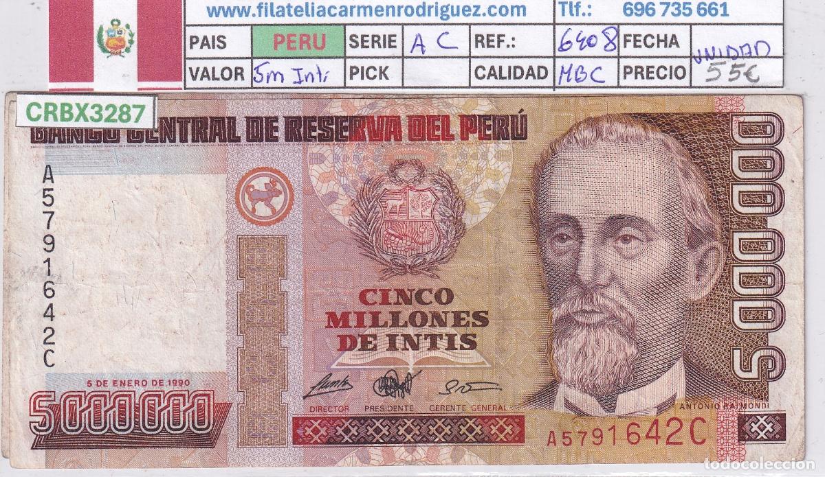 Billetes extranjeros: CRBX3287 BILLETE PERU 5000000 INTIS 1990 SERIE AC MBC