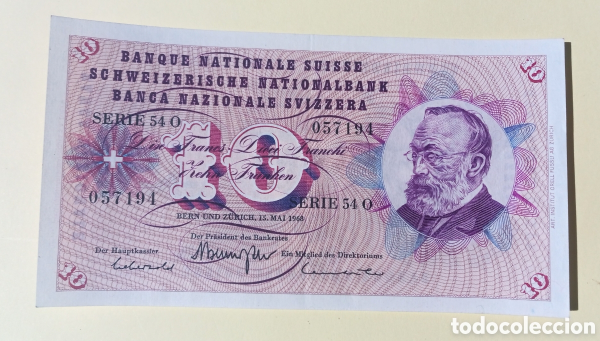 Internationale Banknoten: Suiza - 10 Francis 1968 - Serie 54 O - mbc
