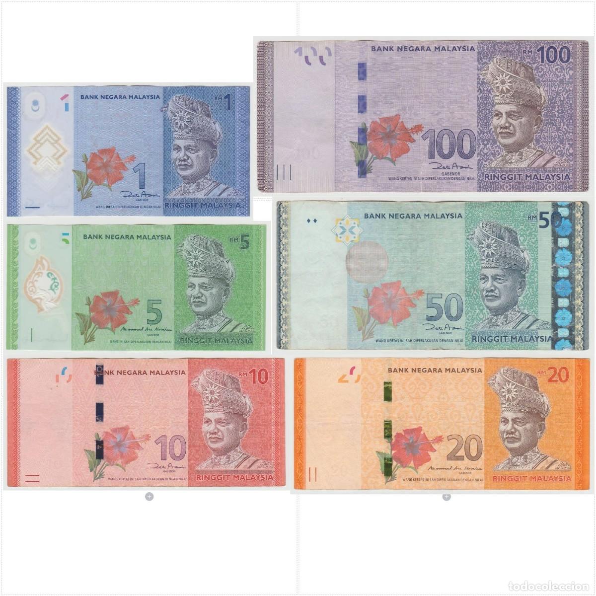 Billets internationaux: Malasia Set 6 pcs 1 5 10 20 50 100 Ringgit 2009-2021 Circulados (los billetes de las fotos)