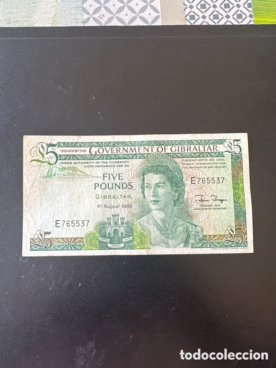 Billetes extranjeros: Billete de Gibraltar de 5 libras a&ntilde;o 1988