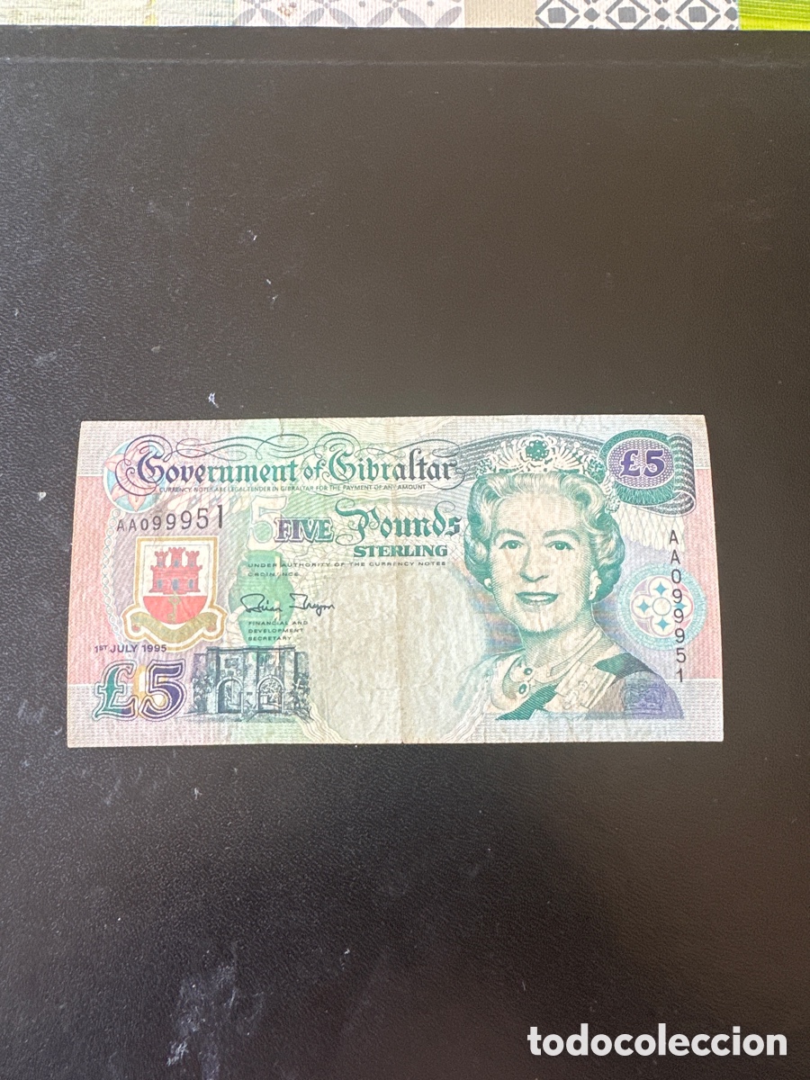 Billetes extranjeros: Billete de Gibraltar de 5 libras a&ntilde;o 1995