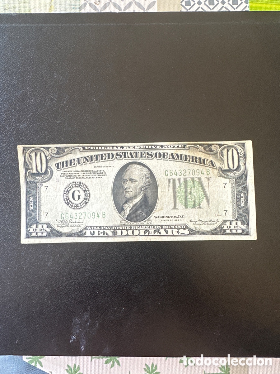 Billetes extranjeros: Billete de Estados Unidos de 10 dollars a&ntilde;o 1934, estado de Chicago