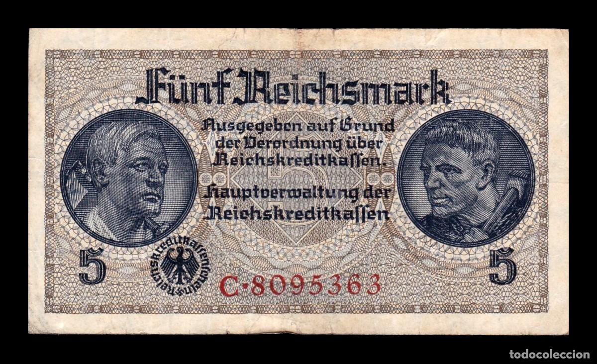 Billetes extranjeros: Alemania 5 Reichsmark 1940-1945 Pick R138 Mbc Vf