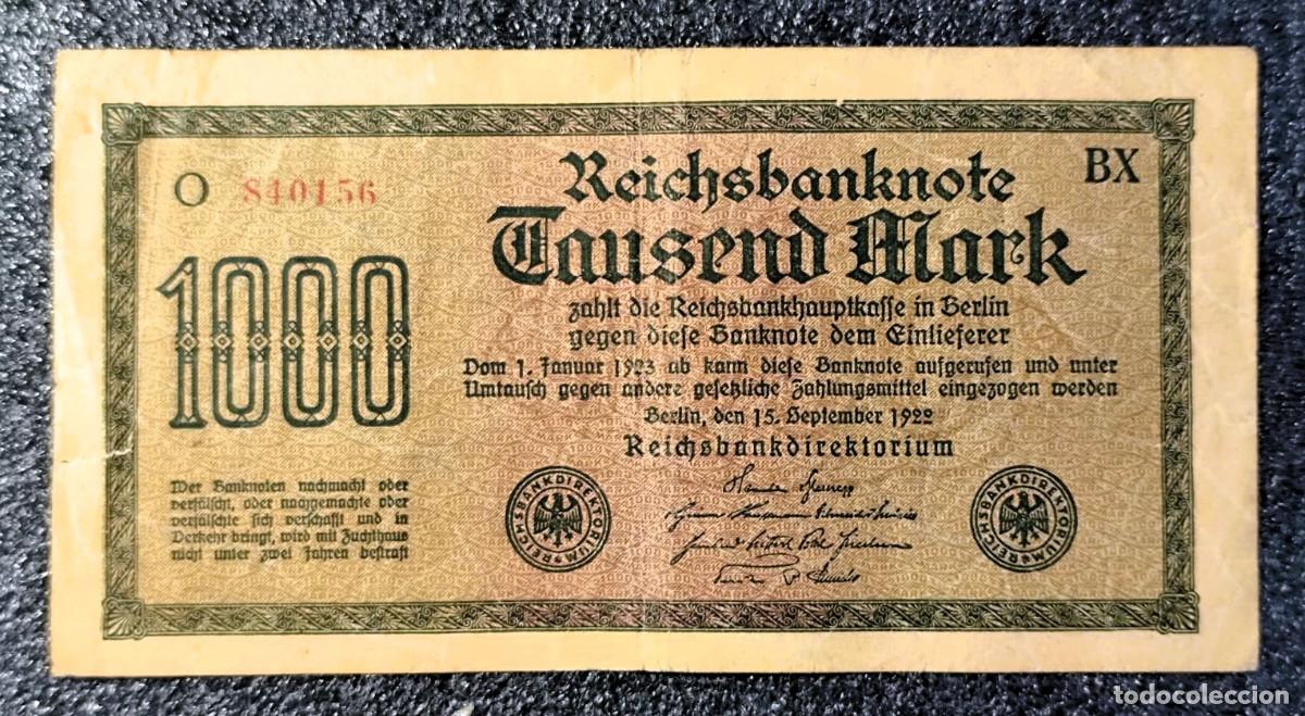 Billetes extranjeros: Alemania &ndash; 1000 Marcos 1922 &ndash; Numeraci&oacute;n Roja &ndash; Circulado &ndash; Lote 2493