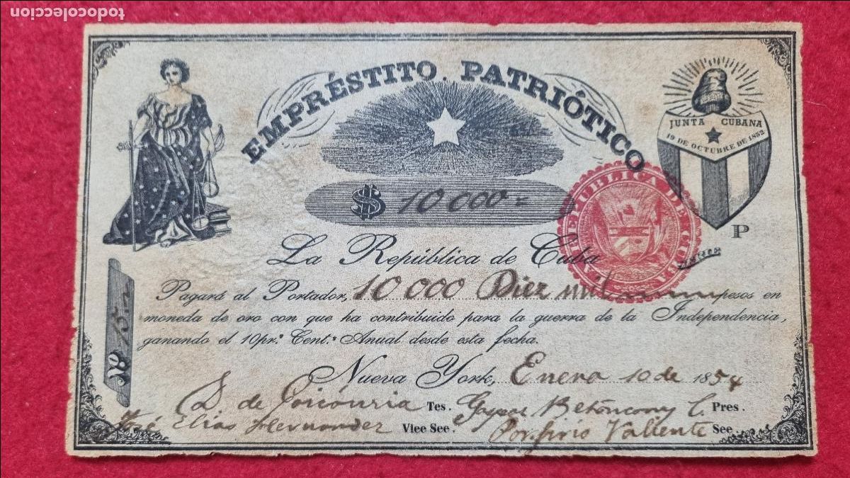 Billetes extranjeros: BILLETE EMPRESTITO PATRIOTICO 1000 PESOS CUBA NEW YORK 1854 GUERRA INDEPENDENCIA LEER DESCRIPCION K