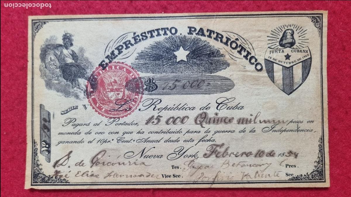 Billetes extranjeros: BILLETE EMPRESTITO PATRIOTICO 15000 PESOS CUBA NEW YORK 1854 GUERRA INDEPENDENCIA LEER DESCRIPCION K