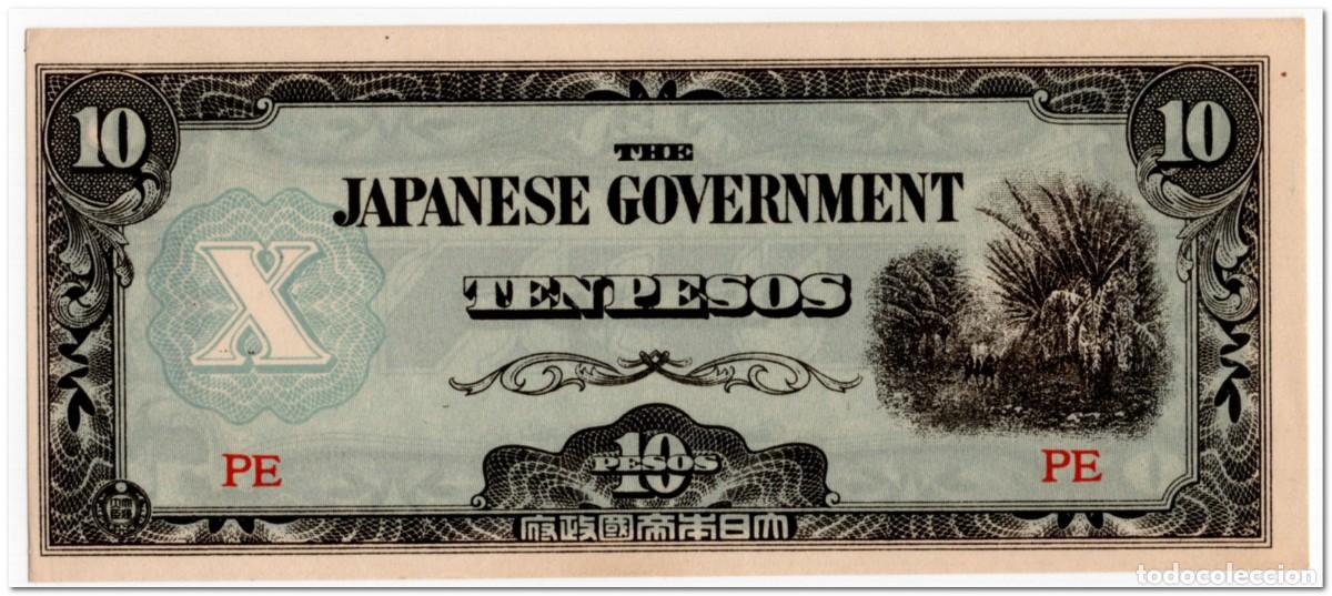 Billetes extranjeros: PHILIPPINES,JAPANESE GOVERNMENT,10 PESOS,1942,P.108a,AU-UNC