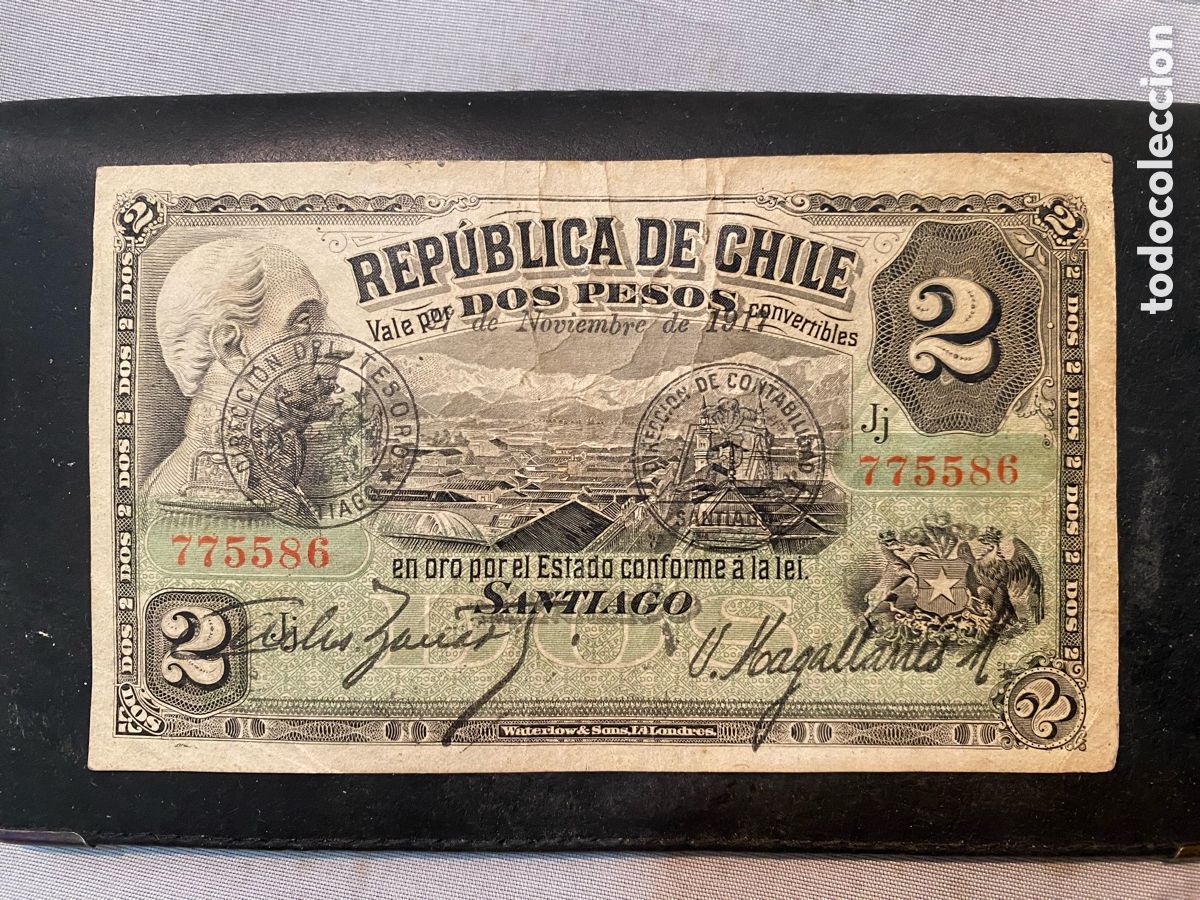 International Banknotes: Rep&uacute;blica de Chile - Billete 2 Pesos Oro - 27 Noviembre 1917 - Waterlow & Sons - Original - MBC