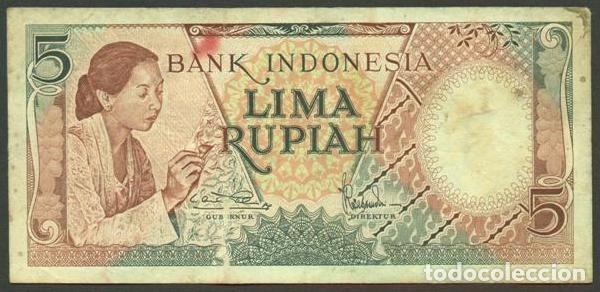 Billetes extranjeros: INDONESIA. 5 rupiah 1958. Pick 55. REPOSICION - prefijo X.