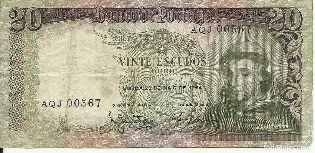 Billetes extranjeros: PORTUGAL - 20 ESCUDOS OURO - SANTO ANTONIO - 1964 - AQJ 00567 - FOTOS