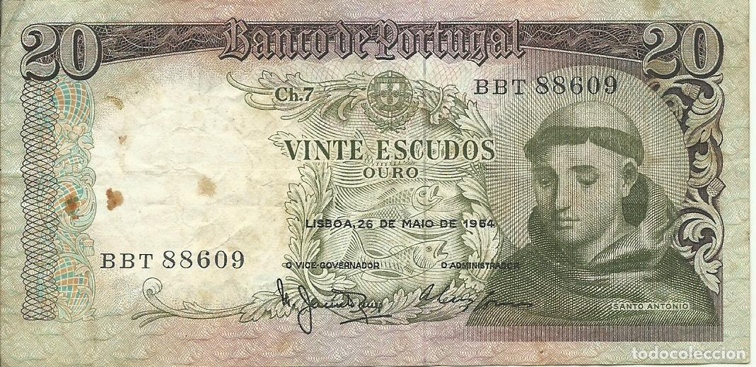 Billetes extranjeros: PORTUGAL - 20 ESCUDOS OURO - SANTO ANTONIO - 1964 - BBT 88609 - FOTOS