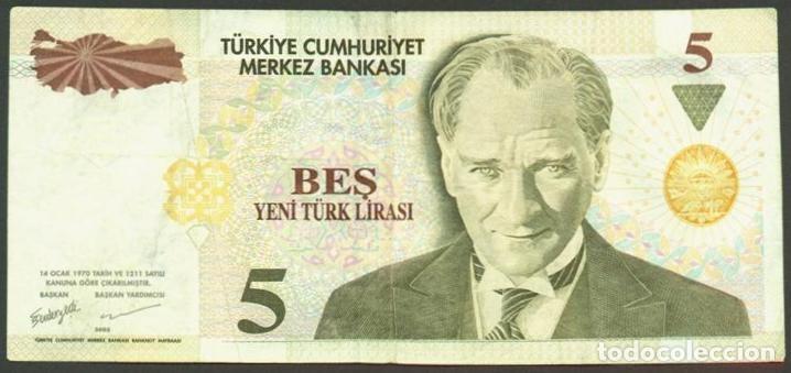 Billetes extranjeros: TURQUIA. 5 liras nuevas 2005. Pick 217. Serie G.