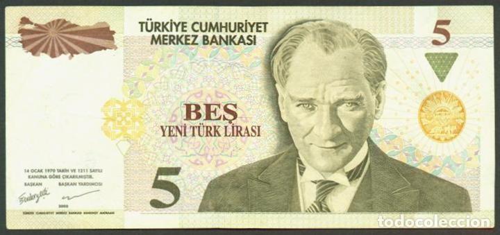 Billetes extranjeros: TURQUIA. 5 liras nuevas 2005. Pick 217. Serie C.