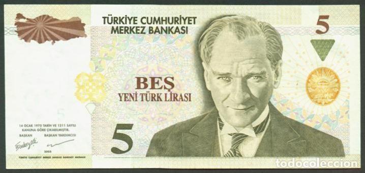 Billetes extranjeros: TURQUIA. 5 liras nuevas 2005. Pick 217. Serie A.