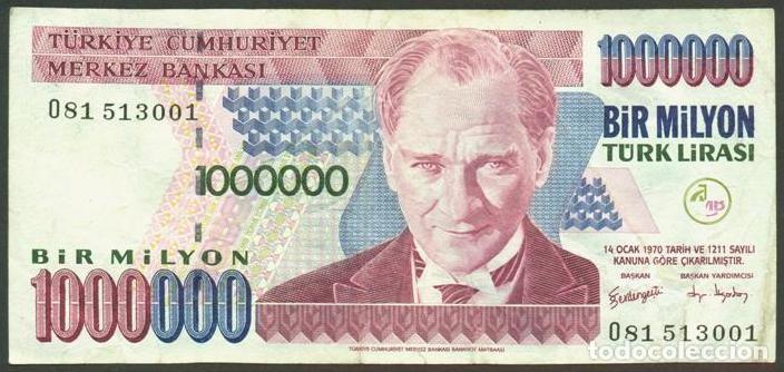 Billetes extranjeros: TURQUIA. 1000000 lira L.1970 (2002). Pick 213. Serie O.